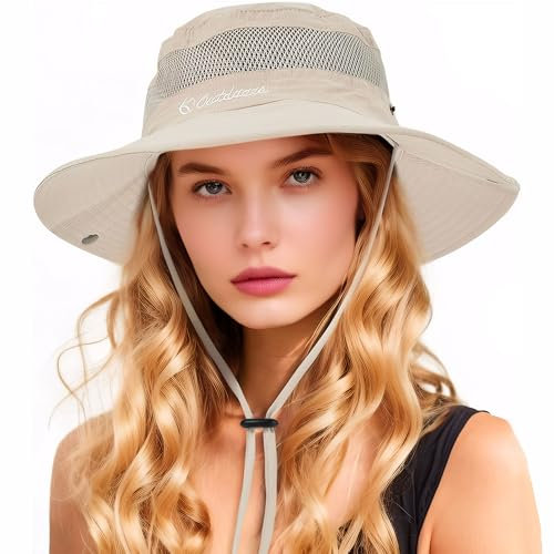 LINSOCLE Sonnenhut Damen Herren, Sommerhut Damen, Sonnenhüte für Damen Breiter Rand Faltbar Campinghut Wanderhut Atmungsaktivem, Verstellbarem Kopfumfang UV Schutz Absorbiert Schweiß