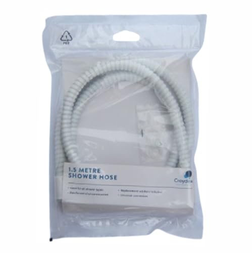 FNX Croydex 1.5m PVC Shower Hose | Reinforced Flexible Hose - Anti Kink & Anti Twist | Water Tight Leakproof Fit - Universal Connectors & Replacement Washers Included | for All Shower Types, White
