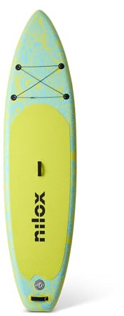 Nilox Planche Gonflable pour Stand Up Paddle en PVC, avec Accessoires avec Sac à Dos, pagaie, Pompe, Leash, 3 Palmes, Planche de 335 x 84 x 15 cm