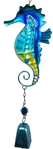 Xzyden Glas-Windspiel, Blaues Seepferdchen-Windspiel für Garten, Ozean-Windspiel für Terrasse, Hängedekoration, Veranda, Balkon, kreative Outdoor-Dekoration (47 x 12 x 3 cm)