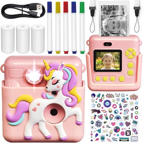 Denver KPC-1363RO Kinder-Sofortbildkamera, Rosa | Digitale Fotokamera, Thermo-Druckfunktion Schwarz-Weiß, 2,8 LCD-Display, Videoaufnahme, 3 Rollen Druckpapier inkl.