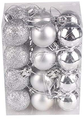 Decoraciones de Navidad, bolas rosadas para árbol de Navidad, adornos para decoración del hogar y fiestas, Feliz Navidad (24 piezas) (plata, 24 piezas de 40 mm)