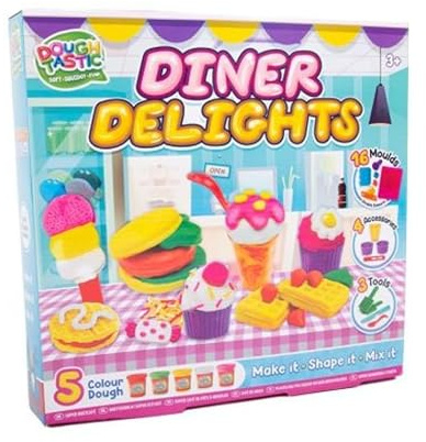 DoughTastic Diner Delights Play Set, 5 Colour Dough Tubs, 16 Moulds, 4 Accessories, 3 Tools, Ages 3+