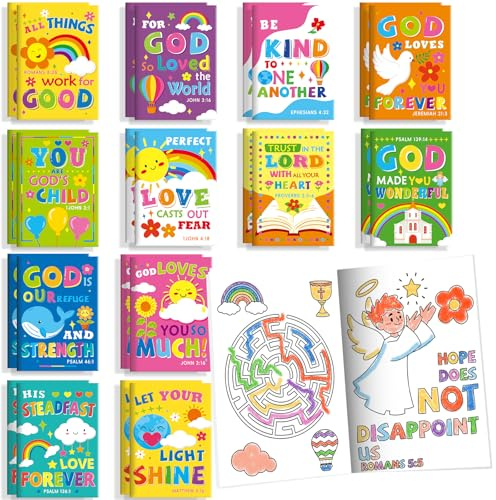 BenLouis 24 Pcs Bible Verses Mini Coloring Books Kids Christian Party Favors Small Activity Books Bulk for Kids Sunday School Religious Church Goodie Bags Stuffers Return Gifts Classroom Travel