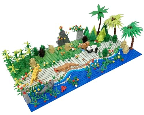 TERFLX 450-teiliges Fluss & Bach Abenteuer Set mit Dschungel-Tieren, Krokodil, Hai & 2 Grundplatten–Kreatives Bildungsgeschenk für Kinder ab 4 Jahren,Kompatibel mit Großen Marken
