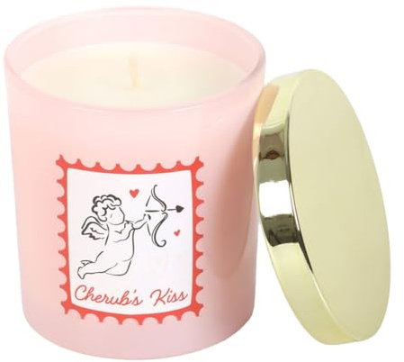 Cherub’s Kiss Passionberry Peach Candle | Blush Pink Jar with Gold Lid | Romantic Scented Candle | 35-Hour Burn Time | Cupid-Themed Valentine’s Gift for Her