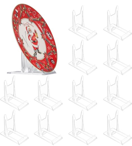 12 Pcs Small Acrylic Display Stand, Clear Acrylic Plate sSands for Display, Clear Plastic Display Stands, Adjustable Multifunctional Display Holder Easel Stands for Photos Plates Cards Phones Books