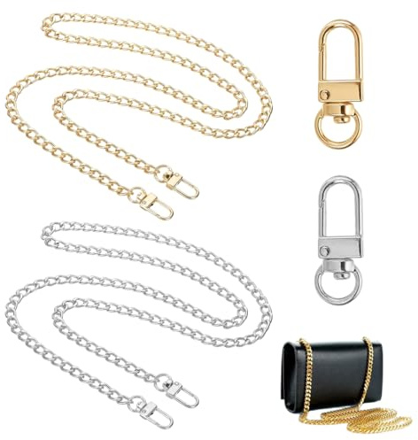 Juego de 2 cadenas para bolso cruzado, correa de 120 cm, cadenas de ganchillo con cierres giratorios, cadena metálica para bolso, cartera, bolsos DIY (oro/plata)