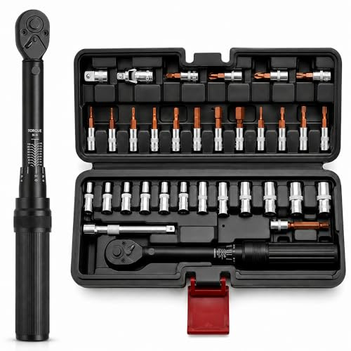 HSJKWPT Torque Wrench - Llave dinamométrica para bicicleta y moto, 33 piezas, 1/4 2-24 Nm, motocicleta/bicicleta con adaptador de 1/4-3/8