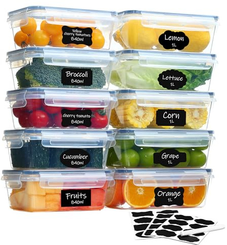 Goldeluxe 10 Frischhaltedosen mit Deckel (5x1L + 5x840ml), Gefrierdosen & Meal Prep Boxen, BPA-frei, luftdicht, stapelbar – Küche & Essen Box