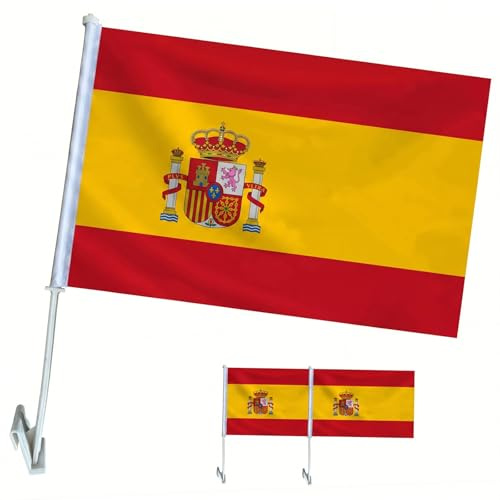 YESAH 2P Espagne Drapeau de Fenêtre de Voiture,30x45cm pour Les Fans de Football,Drapeau d'extérieur,Coupe du Monde,Imperméable,Décoration de Voiture