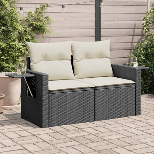 KKHOMEI Gartensofa mit Beistelltisch Rattan Sofa 2-Sitzer mit Kissen Balkonsofa Balkon Couch Lounge Sofa Balkon Lounge Klein Balkonmöbel Rattansofa Outdoor Sofa Gartenmöbel Polyrattan