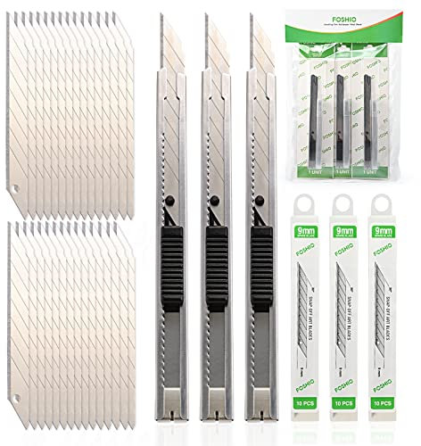 3 Cutter di precisione Pofessionale con 30 Lame di Ricambio da 9mm per Hobbistica, Carta e Auto Vinile