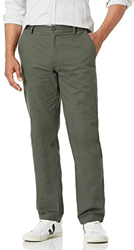 Amazon Essentials Men's Straight Fit Wrinkle-Resistant Flat-Front Casual Chino Trousers, Olive, 32W / 29L