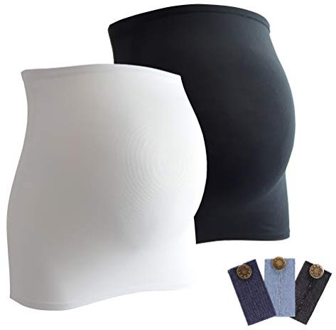 Bandeau de grossesse Mamaband pour le petit ventre de la femme enceinte en lot de deux + 3 extensions en jean.