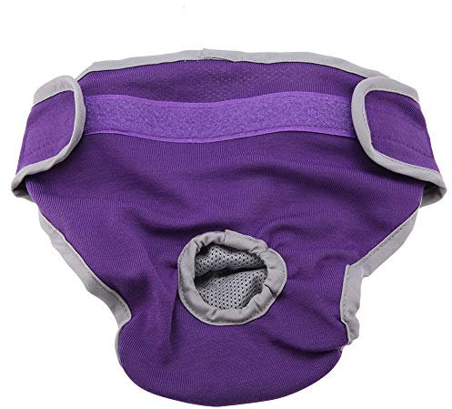 Hundewindeln für Hündinnen, Waschbar Schutzhose Hundewindeln Robuste und Wiederverwendbare Hund Hygieneunterhose aus Baumwolle mit Magictape für Weibliche Haustiere Hunde Welpen(lila XL)