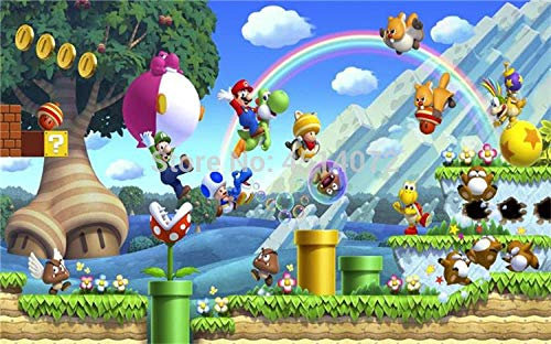 MINCOCO 3d papier peint photo papier peint peinture murale personnalisée chambre d'enfants super mario monde arbres peinture canapé TV fond mur non-tissé autocollant, 300x210 cm (118.1 by 82.7 in)