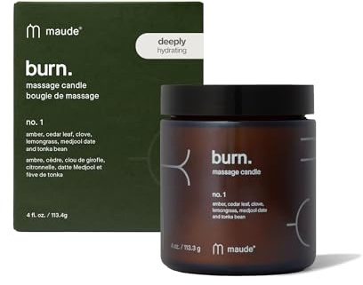 Maude Burn No. 1 - Hydrating + Skin-Softening Soybean + Jojoba Oil Massage Candle - Soothing Warm Massage Oil Candle with Notes of Amber, Lemongrass + Tonka Bean - Relaxing Self Care Gifts (4 oz)