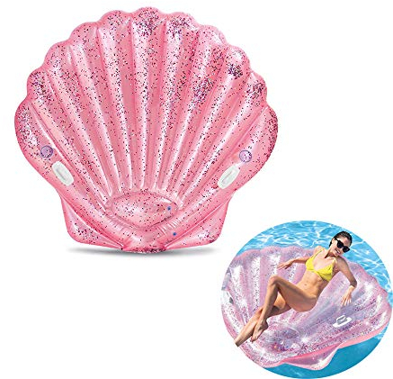 XXSLY Flotteur Gonflable de Coquillage, Matelas de Piscine de Coquille de mer de Paillettes d'or Rangée Flottante avec poignée de Trou de Tasse, pour Les Adultes Enfants Jouets de Plage de fête d'été