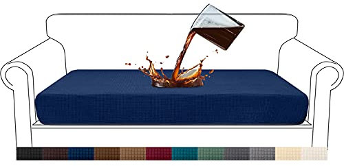 Granbest Premium Wasserdicht Sofa Sitzkissenbezug, High Stretch Jacquard Sitzkissenschutz Sofasitzbezug für Couch (3 Sitzer, Dunkelblau)