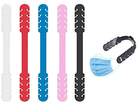 Maskenverlängerungsgurt- [Pack 5 Einheiten] Verstellbarer Verlängerungsring, festziehbares Halterband für Gehörschutz Dekompressionsohrschlaufe Antirutsch-Verlängerungshaken Silikon-Ohrenschoner