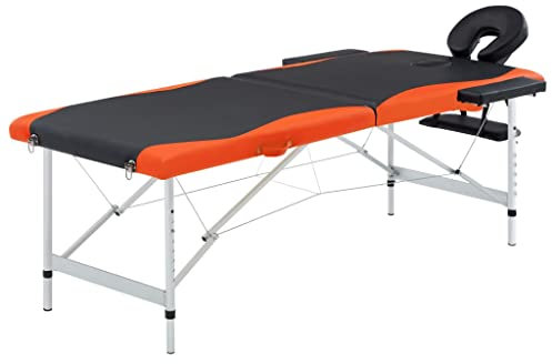 vidaXL Massagetisch Klappbar 2 Zonen mit Tragetasche Therapie Massageliege Massagebank Kosmetikliege Therapieliege Massage Liege Aluminium Schwarz Orange