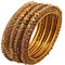 Touchstone „Golden Armreif-Kollektion“ Indischer Bollywood-Ethno-Armreif mit filigranen gelben Strasssteinen, Designer-Schmuck, Metallarmreifen in antikem Goldton für Frauen. 4er-Set.