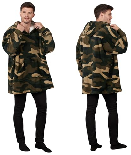 DREAMSCENE Camo Oversized Hoodie Decke Ultra Soft Plüsch Sherpa Fleece Wearable Warm Hooded Throw Cosy Giant Sweatshirt - Grün Khaki, one Size fits All - Adults Kids Men Women