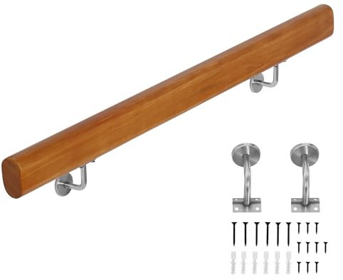 Nisorpa Handrails for Stairs, 100CM/3.4FT Wooden Stair Banister Rail, Safety Indoor Outdoor Wall Mounted Exterior Stairs Handrail for Elderly Kids Non-Slip Staircase Banister Hand Rails