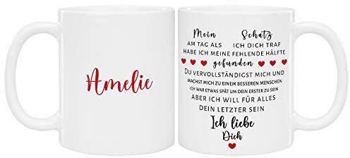 Personalisierte Kaffeetasse mit romantischem Motiv und doppelseitigem Druck | Liebeserklärung | 330ml spülmaschinenfestes Keramik | Kaffeebecher mit Personalisierung | Geschenkidee Valentinstag