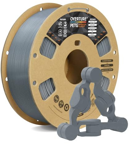 OVERTURE PETG Filament Aufgerüstet 1,75 mm, 1kg (2,2 lbs) Spule, 3D-Druck-Filament, Maßgenauigkeit +/- 0.02 mm (Hellgrau)