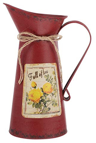 YARNOW 1pc Vintage Metal Flower Vase Shabby Chic Flower Pitcher Vase Decorative Iron Jug Vases Rustic Flower Pot for Home Office Decor (Red)