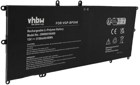 vhbw batteria compatibile con Sony Vaio Fit 14A, 15A, VAIO FLIP SVF 14A, VAIO FLIP SVF 15A laptop notebook (3150mAh, 15V, Li-Poly) con chip