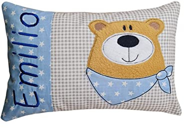Kleines Kissen mit Name - Bär - Geburt - Taufe - blau