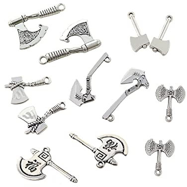 Honbay 36PCS Alloy Axe Charms Pendant Antique Silver Hatchet Pendants 3D Tool Charms Collection for Earring Necklace Bracelet Keychain Jewelry Craft Making (6 Style), Metal, No Gemstone