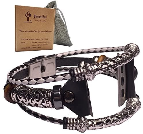 Smatiful Stylish Strap with Box Kit for Ladies, Adjustable Accessory Sport Cuff Soft Watch Band for Fitbit Apple Watch Series 1,2,3 38mm 4,5,6,SE 40mm Serise 7 41mm Fitness Trackers, Black and White