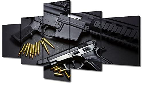 TISHIRON Wohnzimmer-Wanddekoration, Kunstwerk für Wände, Waffen mit Munition, Gemälde, militärische Kurzwaffe, Bilder, Leinwand, 5-teilig, moderne Wohnkultur, Kunstdruck, Poster und Drucke, gerahmt,