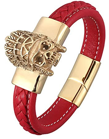 BCughia Armband Hochzeit, Armband Gold Edelstahl Totenkopf Magnetschnalle Valentinstag Schmuck Geschenk für Herren 16.5cm