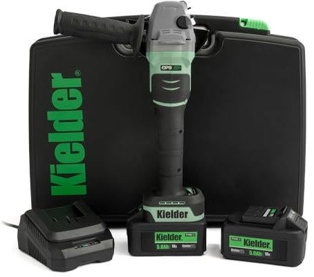 Kielder KWT-013-02 18V Brushless Cordless 115mm Angle Grinder Kit, 2 x 5.0Ah Li-ion TYPE18 Battery, Charger & Case