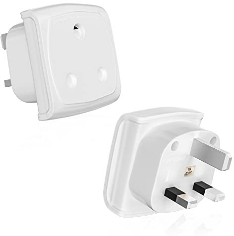 South Africa to Uk Plug Adapter 2 Pieces, 3 Pin South Africa to UK Travel Adapter Converter Plug, PABANCE Sa Plug to UK Socket with Child Safety Shutter, Type M to Type G (White)