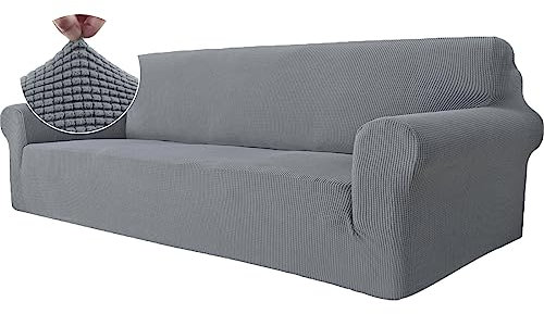 Ystyle Funda Sofa 4 Plazas, Ajustables Fundas Sofa Elasticas, Protector Sofa Gatos Arañazo y Perros Mascotas, Funda de Sofá con Reposabrazos Antideslizante Antimanchas Lavable, Gris Claro