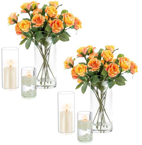 Vase Cylindrique en Verre Decoratif Transparent - Inweder Lot de 6 Vases Fleur Photophore Bougeoirs Hurricane Bougeoir en Verre pour Bougies Pilliers Bougies Flottantes Centres de Table de Mariage