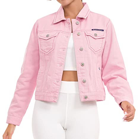 Cipo & Baxx Damen Jacke WJ212 Rosa – Stylische Jeansjacke im Casual Streetwear Look mit Knopfleiste & Brusttaschen – Übergangsjacke für Alltag & Freizeit – WJ212 Rosa L