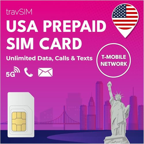 travSIM USA SIM Karte | T-Mobile Netz | Unbegrenzte Daten, Anrufe & Texte in den USA | SIM Karte USA funktioniert auf iOS & Android Geräten | SIM USA 10 Tage