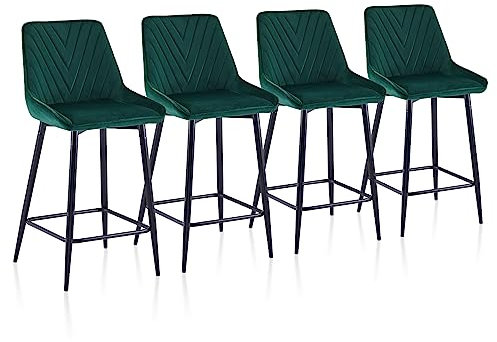 TUKAILAI Barhocker 4er Set 65cm, Barstühle Samt, Küchenhocker mit Rückenlehne Gepolstertem Sitz Metallbeinen Fußstütze, Tresenhocker Bistrohocker für Küche Bars Esszimmer Restaurants, Grün