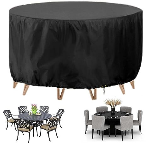LXHFSH Ronde Housse de Meubles de Jardin, Housse de Protection Bâche Imperméable, Housse Mobilier Jardin ExtéRieure, Imperméable, Anti-UV, Housse de Protection Table de Jardin, Noir, 140x95cm