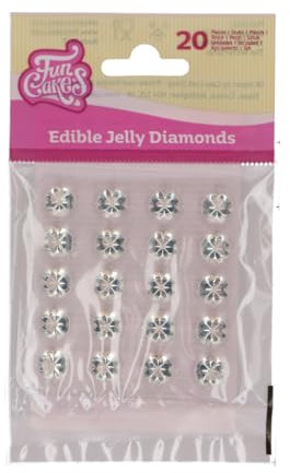 FunCakes Essbare Jelly Diamonds Clear: Gebrauchsfertig für die Tortendekoration, perfekt für elegante Geburtstags- und Hochzeitstorten, Cupcakes und mehr, Set/20