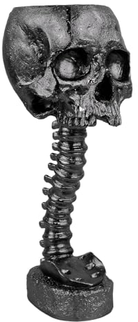 Totenkopf-Pflanzgefäß, Wirbelsäulen-Ständer-Set, Blumentopf, Skelett-Harz, Totenkopf-Kopf, Skelett-Skelett-Kopf, Ständer für Halter, Ständer, Platte, Frösche, Kenzans (BLACK)