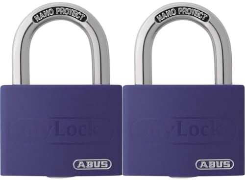 ABUS Vorhängeschloss T65AL/40 myLOCK - individuell beschreibbar - Spindschloss - massiver Aluminium-Schlosskörper - ABUS-Sicherheitslevel 5 - Lila (Packung mit 2)