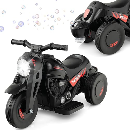 DREAMADE Kinder Elektro Motorrad mit Seifenblasenfunktion, 2,5-3 km/h, Dreirad Kindermotorrad mit Musik & LED-Scheinwerfer, Elektromotorrad für Kinder ab 3 Jahren, bis 30kg belastbar (Schwarz)